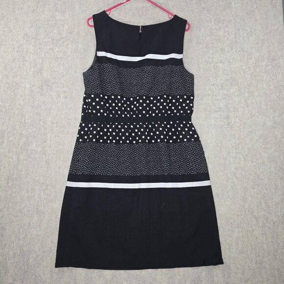 Loft Black Sleeveless Womens Dress Polka Dot & Striped Pattern White Ribbon - Picture 2 of 8